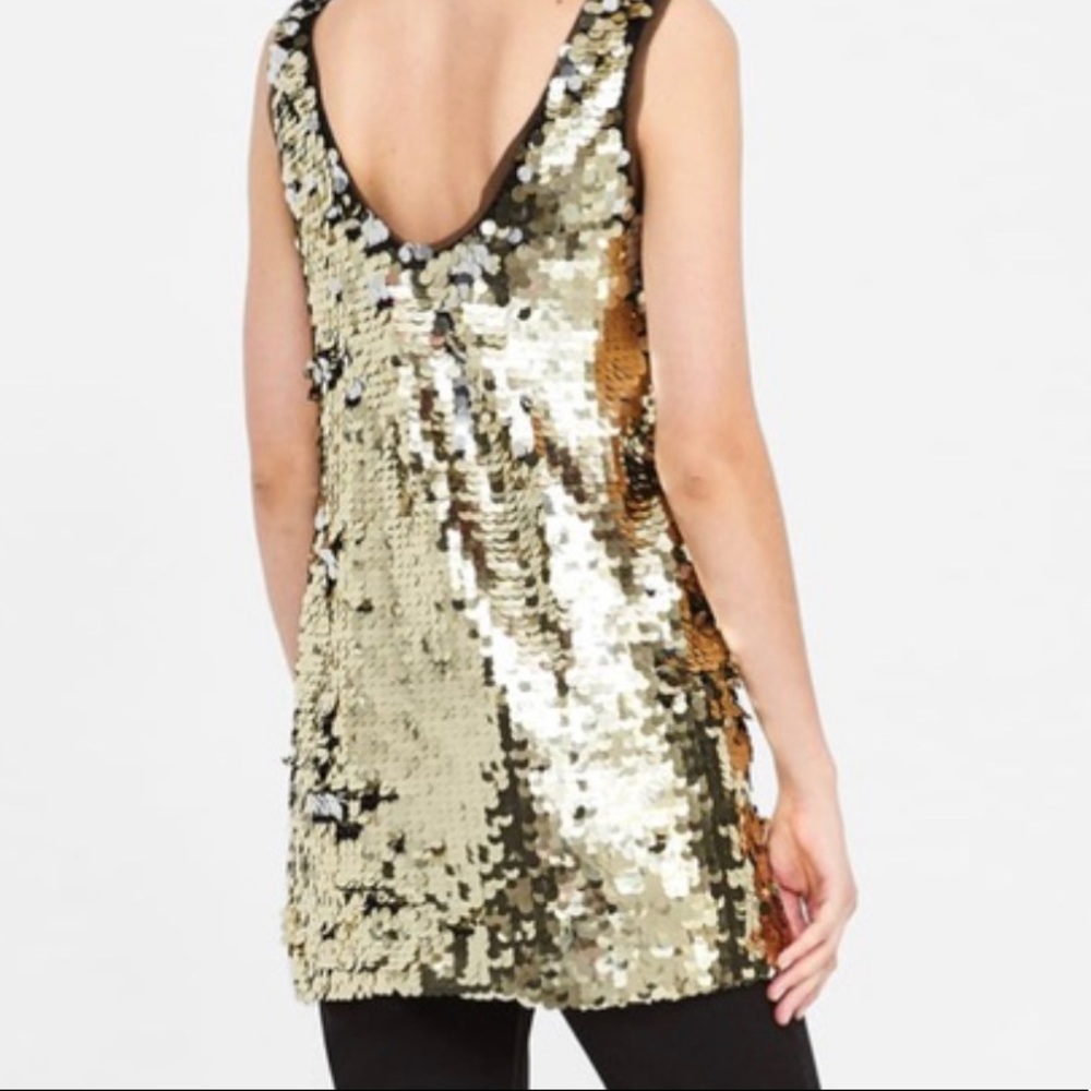 Zara Gold Sequin Tank Tunic NWOT Holiday Party